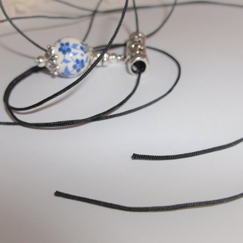 Necklace, Pendant, Blue Necklace, Flower Necklace, Blue Flower Necklace, 8011 - Picture 5 of 9